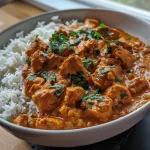 ['Close-up view of a bowl filled with Slow Cooker Chicken Tikka Masala, garnished with fresh cilantro.', 'Side perspective of a serving of Chicken Tikka Masala, showcasing the creamy texture and vibrant spices.', 'Delicious Slow Cooker Chicken Tikka Masala in a dish, highlighting pieces of chicken and rich sauce.', 'A close-up of Chicken Tikka Masala, featuring chunks of chicken and a creamy coconut sauce.']