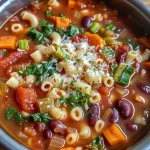 ['Close-up view of a bowl of colorful vegetarian minestrone soup with fresh vegetables.', 'Side perspective of a hearty slow cooker minestrone, showcasing beans and greens.', 'Delicious slow cooker vegetarian minestrone filled with vibrant vegetables and pasta.', 'A comforting bowl of minestrone soup featuring fresh spinach and tomatoes.']