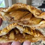 ['Close-up of golden brown Spiced Pear Hand Pies with a flaky crust.', 'Side view of freshly baked Spiced Pear Hand Pies, showcasing a rich filling.', 'Juicy Spiced Pear Hand Pies arranged on a rustic wooden surface.', 'Detailed view of a Spiced Pear Hand Pie cut open, revealing spiced pear filling.']