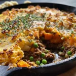 ['Close-up view of a juicy spiced cottage pie with golden mashed sweet potato topping.', 'Side angle of a delicious cottage pie, showcasing layers of ground beef and colorful vegetables.', 'Rich and hearty cottage pie with a creamy cauliflower and sweet potato crust, garnished on the side.', "Savory shepherd's pie filled with ground beef, vegetables, and spices, topped with a smooth mash."]