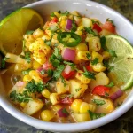 ['Close-up side view of a bowl of Summer Corn Chowder with vibrant corn and vegetables.', 'Delicious Summer Corn Chowder in a bowl, showcasing colorful ingredients like corn and red bell pepper.', 'A rich bowl of Summer Corn Chowder with fresh corn, diced red onion, and greens.', 'Side view of creamy Summer Corn Chowder garnished with cilantro and lime wedges.']