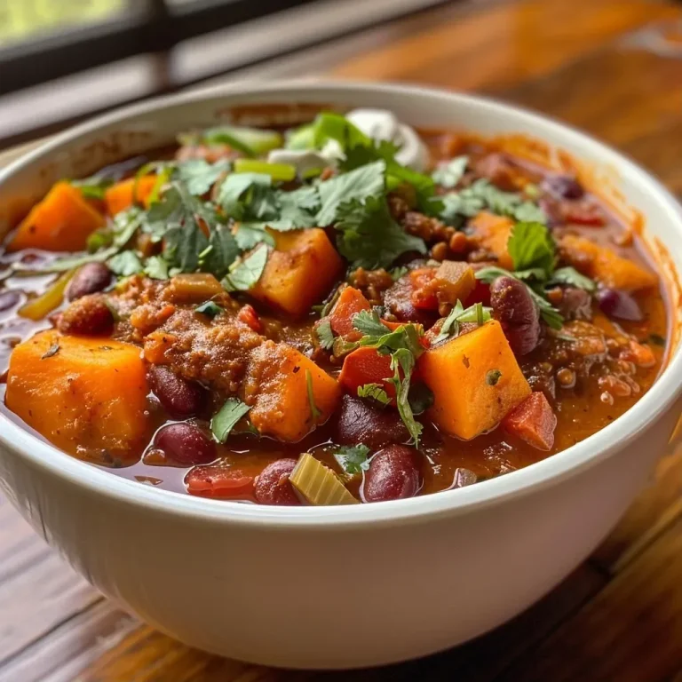 ['Close-up view of a bowl filled with vibrant sweet potato chili, featuring colorful ingredients.', 'A side view of a hearty sweet potato chili, showcasing diced sweet potatoes and various vegetables.', 'Delicious sweet potato chili in a rustic bowl, highlighting its texture and rich colors.', 'Close-up of a steaming bowl of sweet potato chili topped with fresh garnishes like lime and cilantro.']
