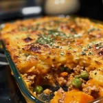 ["Close-up of a golden-brown Sweet Potato Shepherd's Pie with a fluffy topping.", "Side view of a delicious Sweet Potato Shepherd's Pie layered with ground turkey and vegetables.", "Juicy Sweet Potato Shepherd's Pie displayed on a rustic wooden table, showcasing its hearty filling.", "An appetizing slice of Sweet Potato Shepherd's Pie with a creamy sweet potato topping and colorful filling."]