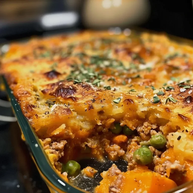 ["Close-up of a golden-brown Sweet Potato Shepherd's Pie with a fluffy topping.", "Side view of a delicious Sweet Potato Shepherd's Pie layered with ground turkey and vegetables.", "Juicy Sweet Potato Shepherd's Pie displayed on a rustic wooden table, showcasing its hearty filling.", "An appetizing slice of Sweet Potato Shepherd's Pie with a creamy sweet potato topping and colorful filling."]