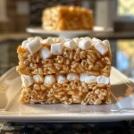 ['Close-up view of Browned Butter Pumpkin Spice Rice Krispie Treats, showing their golden-brown texture.', 'Side view of Rice Krispie treats with a rich pumpkin spice flavor, revealing crispy cereal and melted marshmallows.', 'Tasty Browned Butter Pumpkin Spice Rice Krispie Treats, showcasing their gooey and chewy appearance.', 'Detailed close-up of a delicious dessert, highlighting the warm colors and mixed spices in the Rice Krispie treats.']