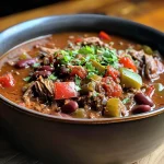['Close-up of a bowl of Slow Cooker Shredded Beef Chili, highlighting its chunky texture and vibrant colors.', 'Side view of a rich, savory chili with shredded beef, beans, and fresh peppers in a rustic bowl.', 'Juicy Slow Cooker Shredded Beef Chili topped with herbs, showing layers of ingredients like beef, beans, and tomatoes.', 'A delicious serving of beef chili in a bowl, featuring vibrant vegetables and a thick sauce.']