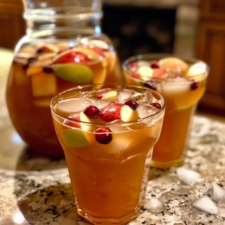 ['Close-up view of a glass of Caramel Apple Punch with apple slices and cranberries visible.', 'Side view of a vibrant Caramel Apple Punch in a clear glass garnished with fresh apples and ice.', 'A refreshing Caramel Apple Punch with floating apple slices and cranberries, served in a glass.', 'Detailed image showing a delicious Caramel Apple Punch with ice, garnished with red and green apple slices.']