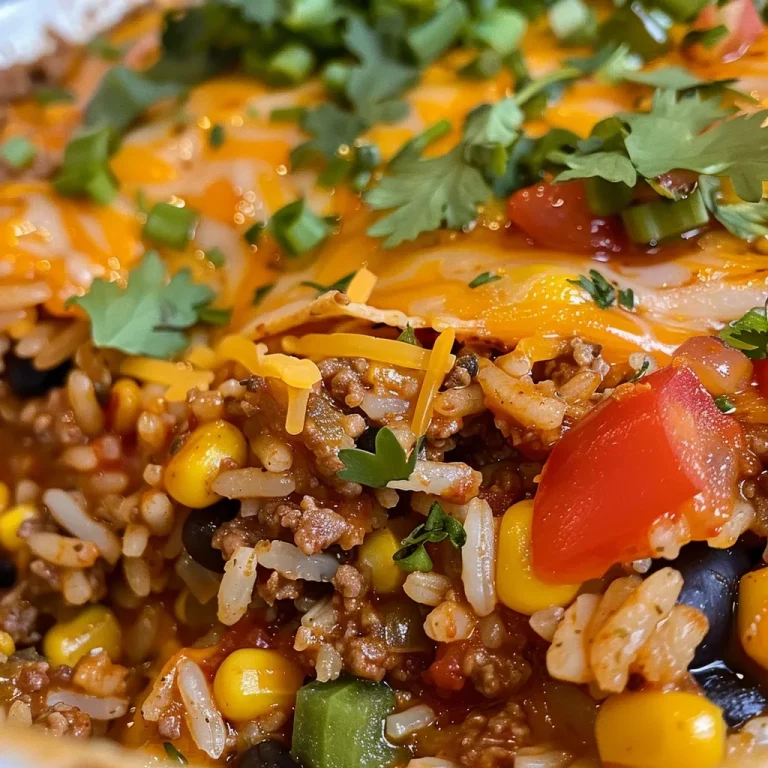 ['Close-up view of a Mexican Rice Casserole with layers of meat, rice, and cheese.', 'Side view of a delicious Mexican Rice Casserole, showcasing colorful ingredients and melted cheese.', 'Juicy Mexican Rice Casserole with ground beef and bell peppers, captured in detail.', 'A vibrant slice of Mexican Rice Casserole displaying black beans and corn on a plate.']