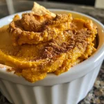 ['Close-up view of a creamy pumpkin dip in a bowl with spices sprinkled on top.', 'Side view of a vibrant orange pumpkin dip presented in a dish, with a smooth texture.', 'Creamy pumpkin dip displayed in a bowl, showing a decorative swirl on the surface.', 'Rich pumpkin dip with a creamy consistency, garnished with a sprinkle of pumpkin pie spice.']