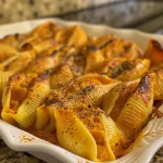 ['Close-up of butternut squash stuffed shells, showcasing a creamy filling.', 'Side view of jumbo pasta shells filled with butternut squash and spinach.', 'Juicy, golden butternut squash stuffed shells arranged on a plate.', 'Deliciously baked butternut squash stuffed shells topped with herbs and spices.']
