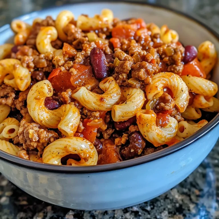 ['A close-up side view of a bowl filled with High Protein Chili Mac, showcasing macaroni noodles, ground beef, and melted cheese.', 'Juicy High Protein Chili Mac in a bowl, featuring a rich blend of ingredients including beans, tomatoes, and spices.', 'Side view of a steaming bowl of High Protein Chili Mac, with visible macaroni, ground beef, and a cheesy topping.', 'High Protein Chili Mac close-up, displaying colorful ingredients such as red kidney beans and diced tomatoes mixed with pasta.']