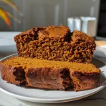 ['Close-up side view of a slice of gluten-free pumpkin bread with a chocolate cinnamon swirl.', 'Juicy slice of gluten-free pumpkin bread showcasing a rich chocolate cinnamon swirl.', 'Side angle of a moist gluten-free pumpkin bread with chocolate swirls on top.', 'Detailed view of gluten-free pumpkin bread with melting chocolate and cinnamon swirl pattern.']