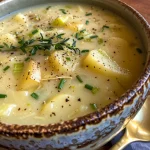 ['Close-up view of creamy Potato Leek Soup in a bowl with garnishes.', 'Side view of a bowl of Potato Leek Soup with chives and black pepper.', 'Detailed image of rich Potato Leek Soup highlighting its texture and ingredients.', 'Bowl of delicious Potato Leek Soup with fresh herbs on top.']