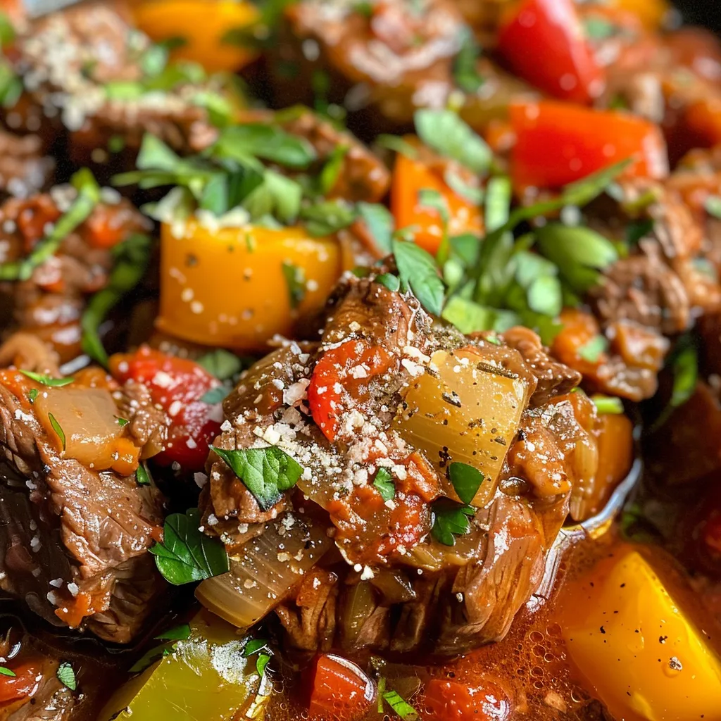 ['A close-up side view of a bowl of Slow Cooker Summer Beef Stew, featuring chunks of beef and colorful vegetables.', 'Juicy Slow Cooker Summer Beef Stew displayed in a rustic bowl, highlighting tender beef and fresh herbs.', 'A vibrant side shot of Slow Cooker Summer Beef Stew, showcasing beef, zucchini, and peppers in a savory broth.', 'Delicious Slow Cooker Summer Beef Stew in a bowl, with visible chunks of meat and bright vegetables garnished with basil.']