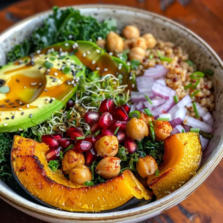 ['Close-up view of a colorful Roasted Acorn Squash Nourish Bowl showing vibrant ingredients.', 'Side angle of a nourishing bowl featuring sliced acorn squash, quinoa, and fresh greens.', 'Detailed image of a healthy nourish bowl with roasted acorn squash and topped with pomegranate seeds.', 'Artistic close-up of a Roasted Acorn Squash Nourish Bowl with kale, chickpeas, and avocado slices.']