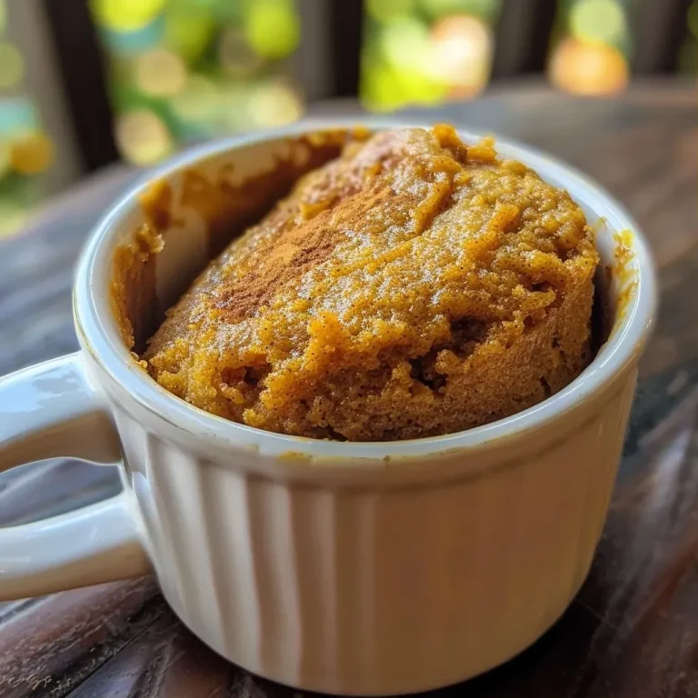 ['A close-up side view of a vegan pumpkin mug cake in a white mug.', 'A delicious vegan pumpkin mug cake garnished and presented in a cozy setting.', 'Side view of a fluffy vegan pumpkin mug cake with a spoon beside it.', 'A decadent vegan pumpkin mug cake in a cheerful mug, showcasing its texture.']