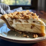 ['A side view of a Vermont Maple Cream Pie topped with toasted walnuts, showcasing its creamy filling and golden crust.', 'Close-up of a slice of Vermont Maple Cream Pie, revealing layers of creamy filling and walnut garnish.', 'Side angle shot of a Vermont Maple Cream Pie with a flaky crust and rich, glossy filling adorned with chopped walnuts.', 'Detailed view of a Vermont Maple Cream Pie, highlighting the texture of the whipped cream and toasted walnuts on top.']
