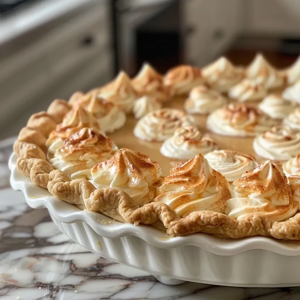 ['A side view of a Vermont Maple Cream Pie topped with toasted walnuts, showcasing its creamy filling and golden crust.', 'Close-up of a slice of Vermont Maple Cream Pie, revealing layers of creamy filling and walnut garnish.', 'Side angle shot of a Vermont Maple Cream Pie with a flaky crust and rich, glossy filling adorned with chopped walnuts.', 'Detailed view of a Vermont Maple Cream Pie, highlighting the texture of the whipped cream and toasted walnuts on top.']
