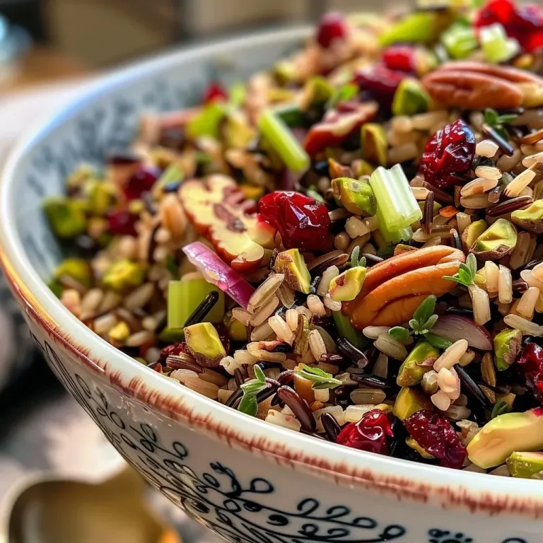 ['Close-up view of a vibrant wild rice salad featuring cranberries and nuts.', 'Side angle of a fresh wild rice salad with cranberries, pecans, and pistachios.', 'Juicy wild rice salad with a variety of ingredients, including cranberries and veggies.', 'Detailed shot of wild rice salad showcasing cranberries, nuts, and colorful toppings.']