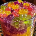 ["A close-up view of a colorful Witch's Potion Punch in a glass, with gummy worms and ice cubes.", "Juicy Witch's Potion Punch featuring a mix of grape juice and soda, garnished with gummy worms.", "Side view of a vibrant drink filled with gummy worms and ice, showcasing the Witch's Potion Punch.", "A refreshing glass of Witch's Potion Punch displaying its colorful ingredients and ice."]