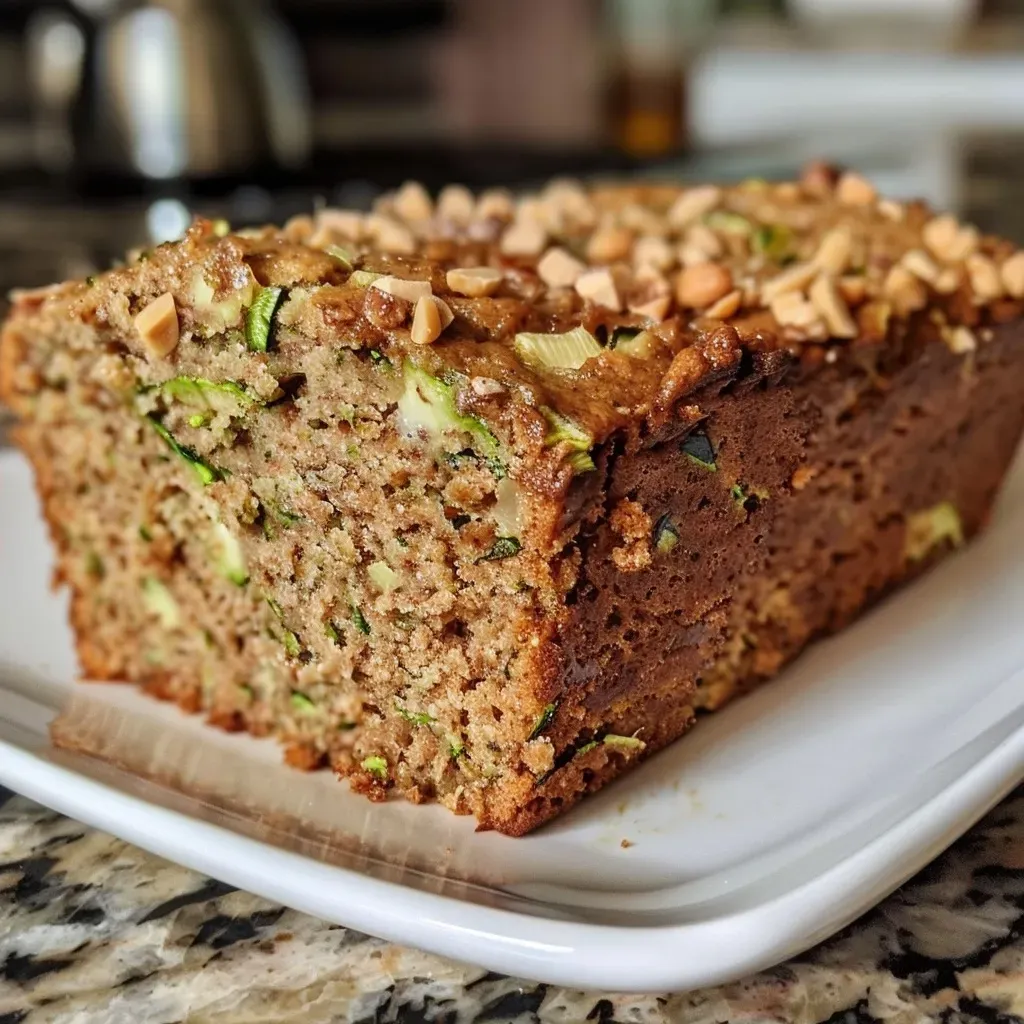 ['A close-up side view of juicy zucchini bread, showcasing its moist texture and golden-brown crust.', 'Sliced zucchini bread displayed from the side, highlighting its soft interior and flecks of zucchini.', 'A detailed side shot of a loaf of zucchini bread, featuring its rich color and inviting sheen.', 'An iPhone 15 Pro capture of zucchini bread, emphasizing its deliciously baked exterior and lush filling.']