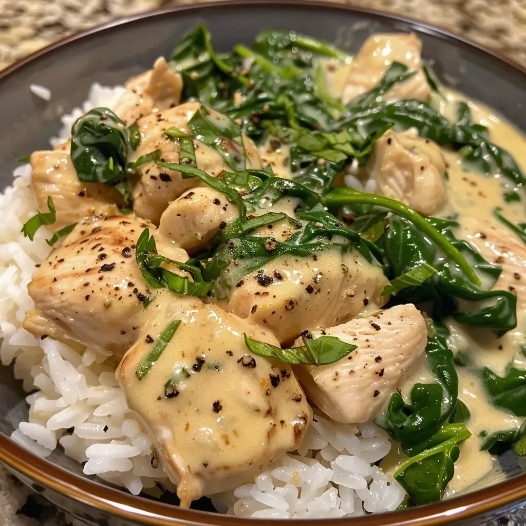 Creamy Spinach Chicken Rice Bowl