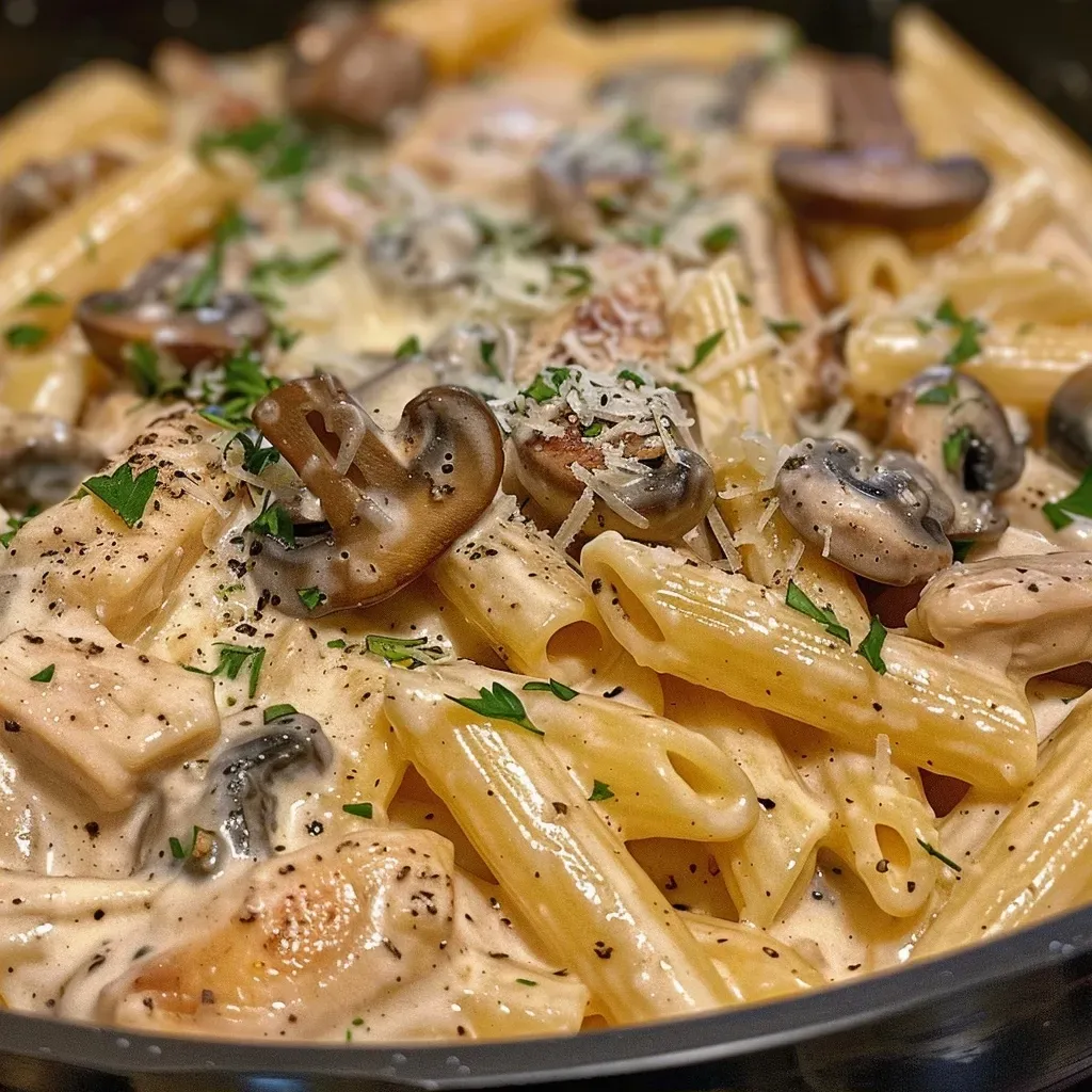Indulge in Chicken & Mushroom Pasta in Decadent Cream Sauce