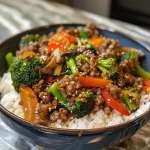 Spicy Ground Beef Stir-Fry Bowl with Garlic Veggies Delight