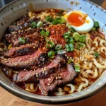 Spicy Korean Ramen with Grilled Beef Creamy Sauce