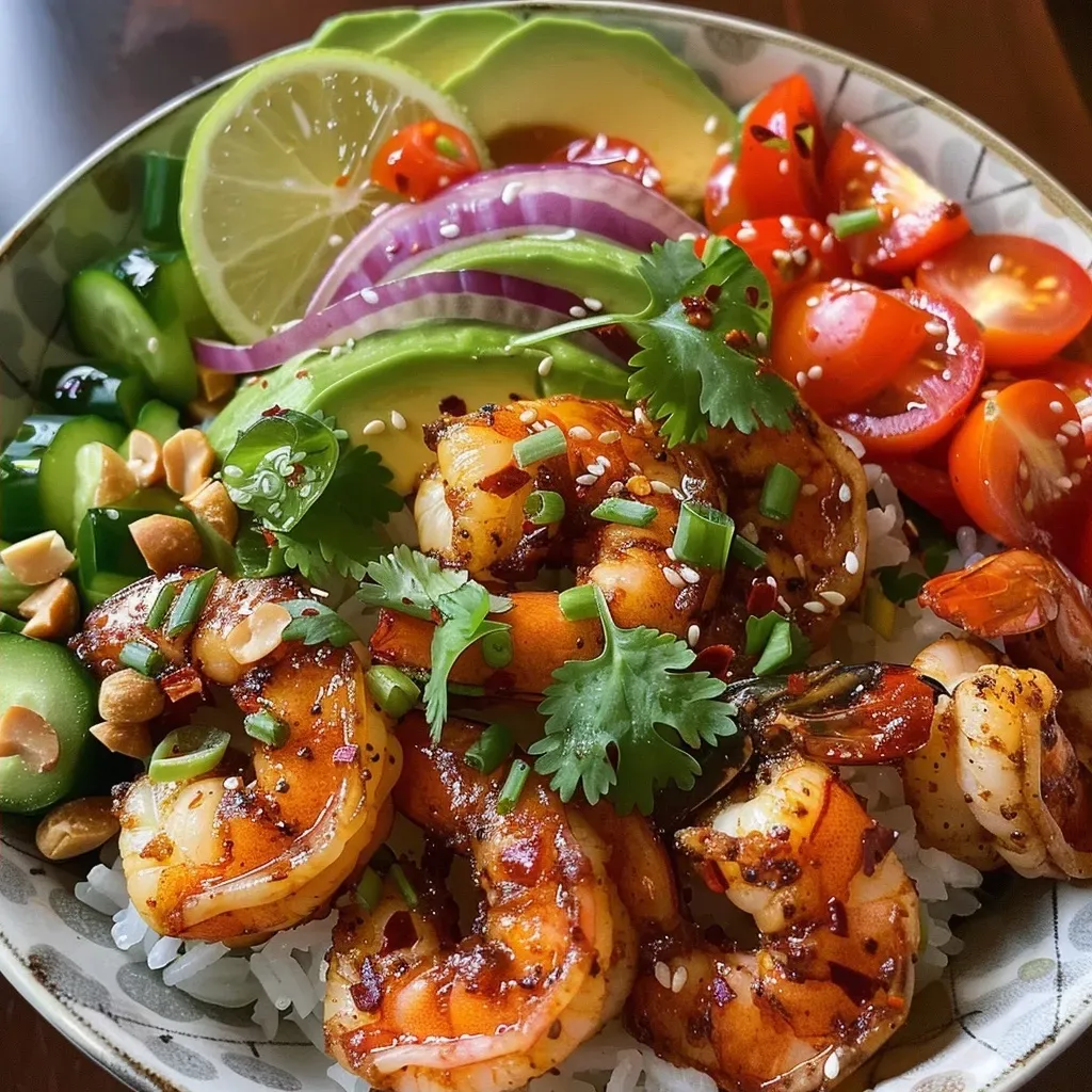 Spicy Shrimp and Avocado Rice Bowl